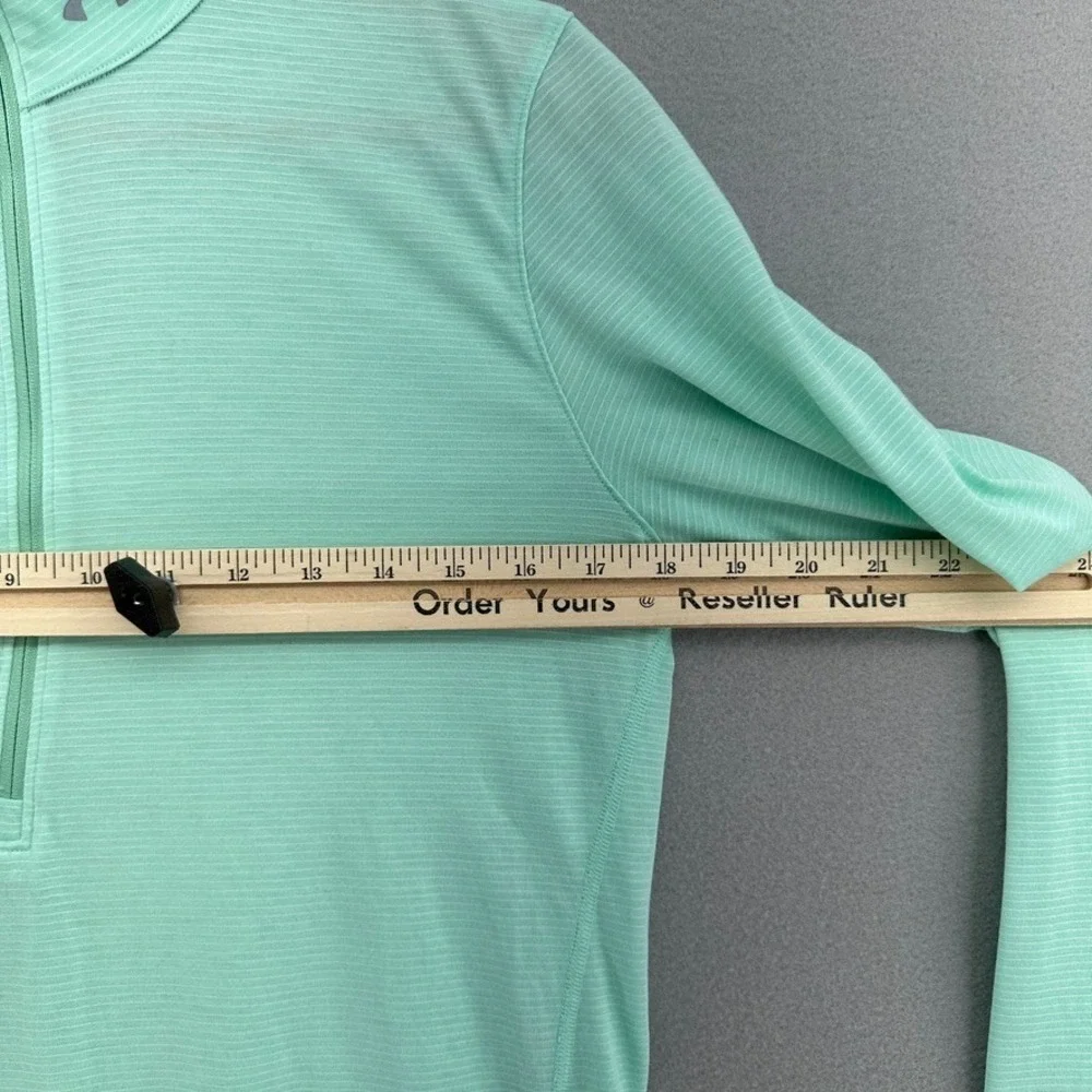 Under Armour HeatGear Run Quarter Zip Pullover Mint Green Striped SZ M Thumbhole - Picture 8 of 8